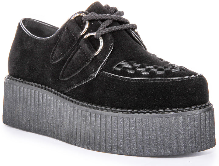 City Shoes DRE1 Scarpe Creeper a doppia suola in ecopelle da donna in nero mono