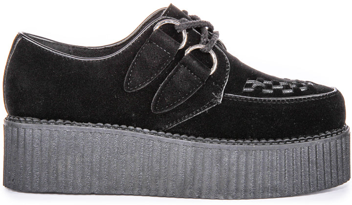 City Shoes DRE1 Scarpe Creeper a doppia suola in ecopelle da donna in nero mono