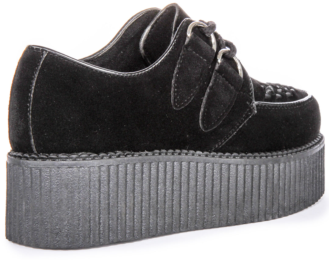 City Shoes DRE1 Scarpe Creeper a doppia suola in ecopelle da donna in nero mono