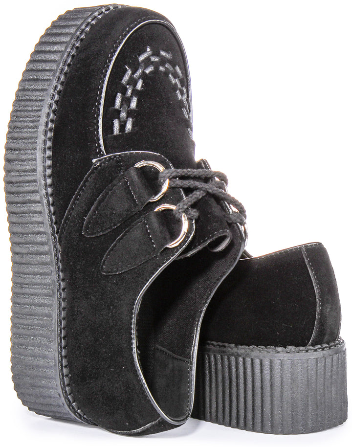 City Shoes DRE1 Scarpe Creeper a doppia suola in ecopelle da donna in nero mono