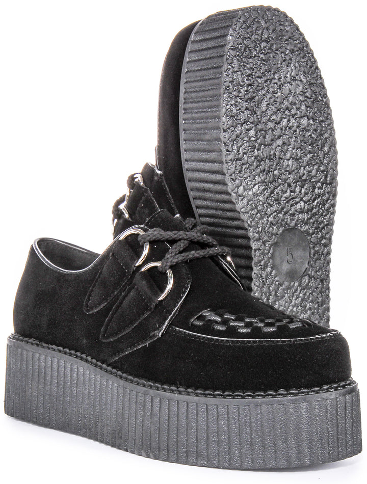 City Shoes DRE1 Scarpe Creeper a doppia suola in ecopelle da donna in nero mono