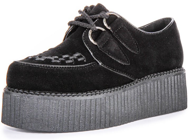 City Shoes DRE1 Scarpe Creeper a doppia suola in ecopelle da donna in nero mono