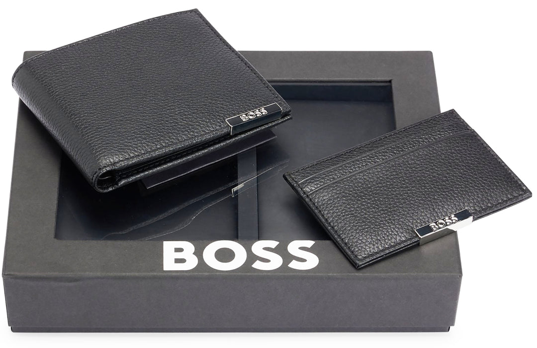 Boss Gbbm Card Holder & Wallet Set In Black For Men