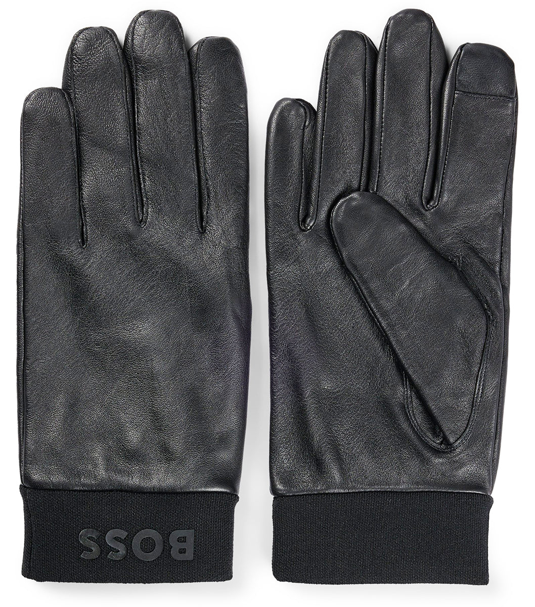 Boss Hyden_1 Guantes de running de piel para hombre en negro