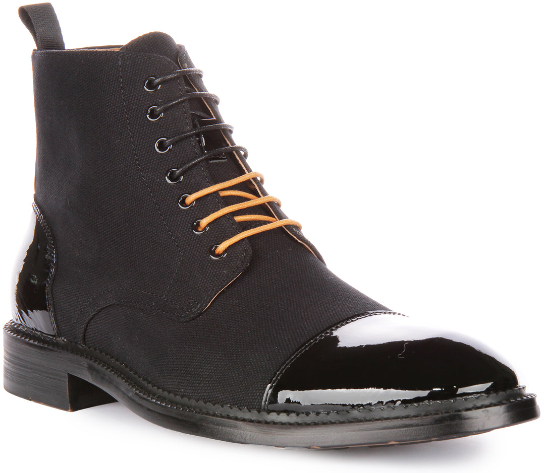 JUSTINREESS Harrison Bottines élégantes en cuir à lacets pour hommes en noir