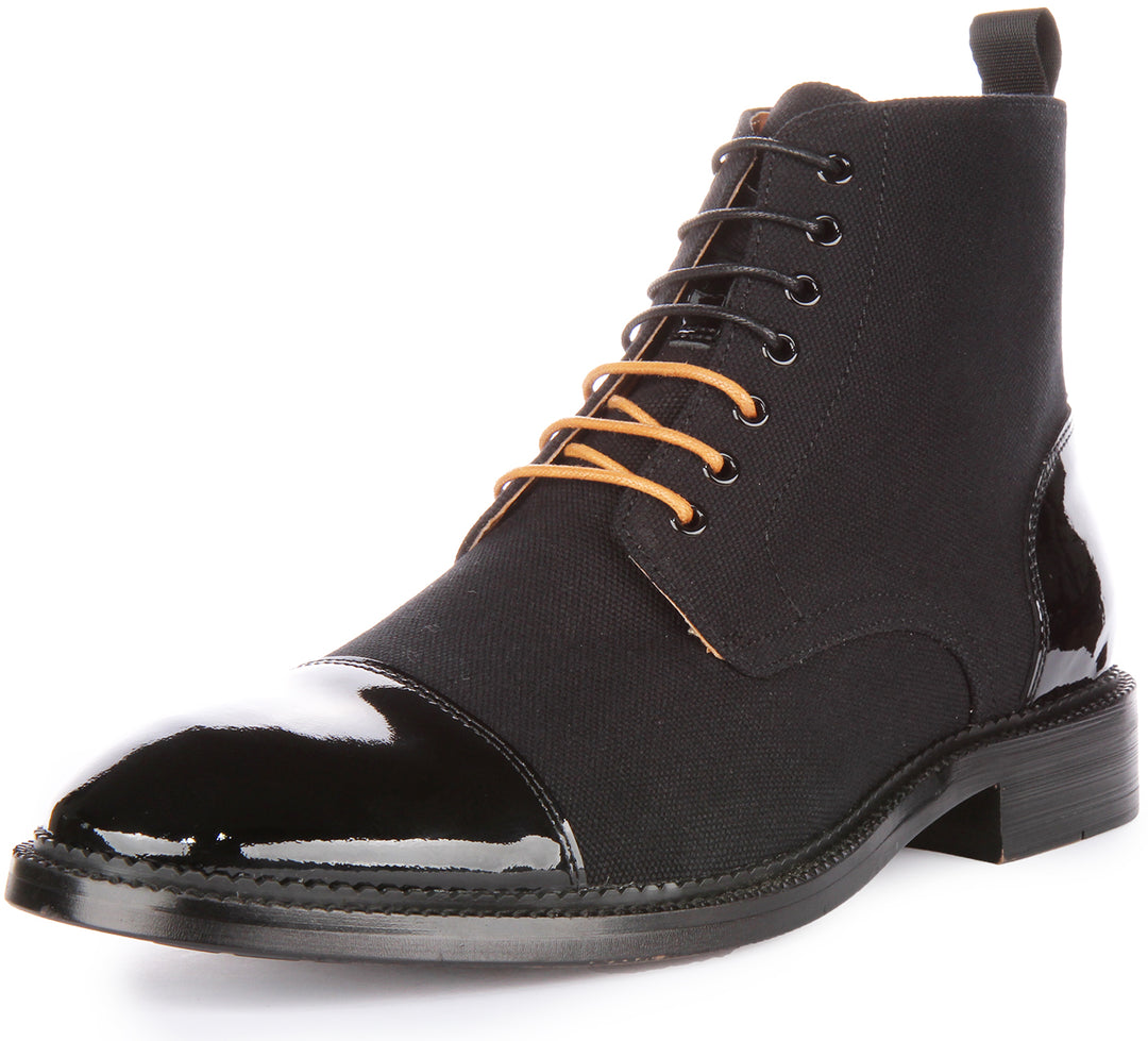 JUSTINREESS Harrison Bottines élégantes en cuir à lacets pour hommes en noir