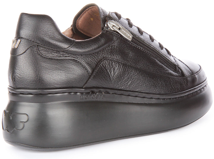 Wonders Tyler Zapatillas con plataforma de piel y cremallera lateral para mujer en negro