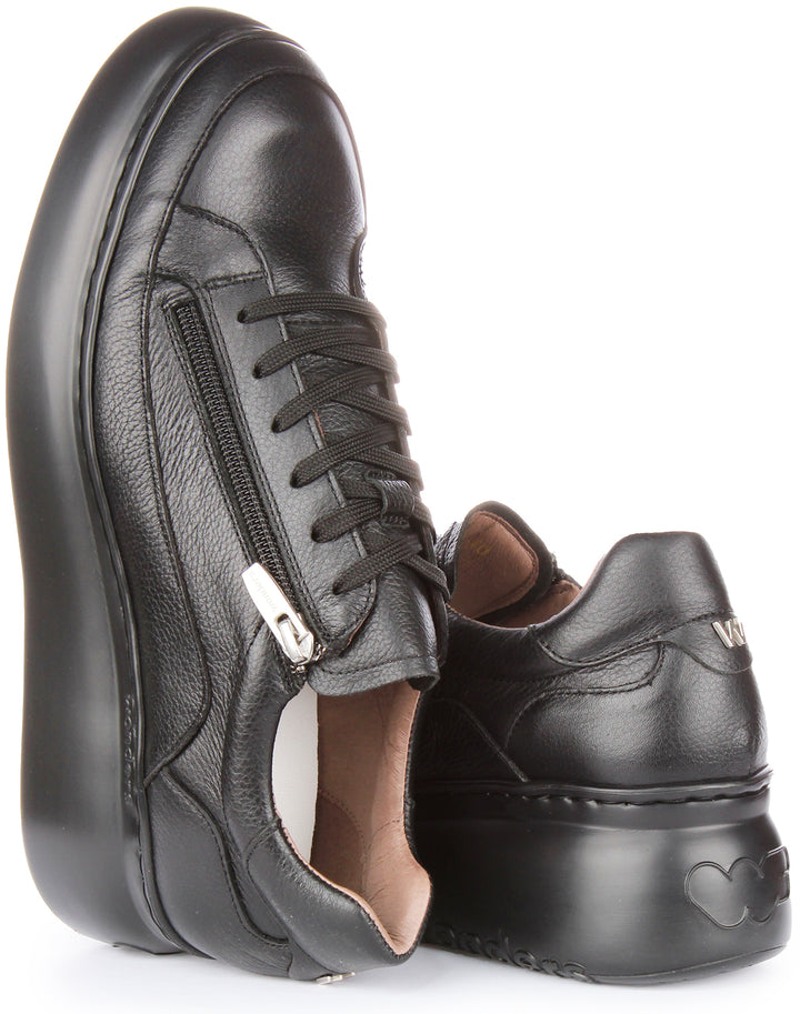 Wonders Tyler Zapatillas con plataforma de piel y cremallera lateral para mujer en negro