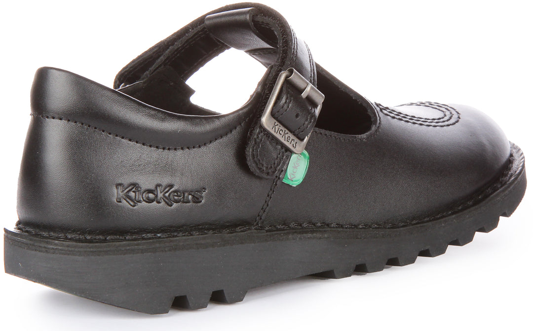 Kickers Kick T Bar Chaussures en cuir à lanières auto agrippantes pour jeunes en noir