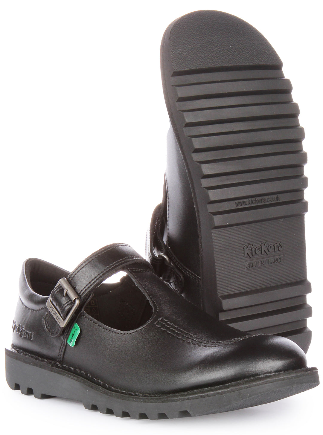 Kickers Kick T Bar Leather In Black For Youth