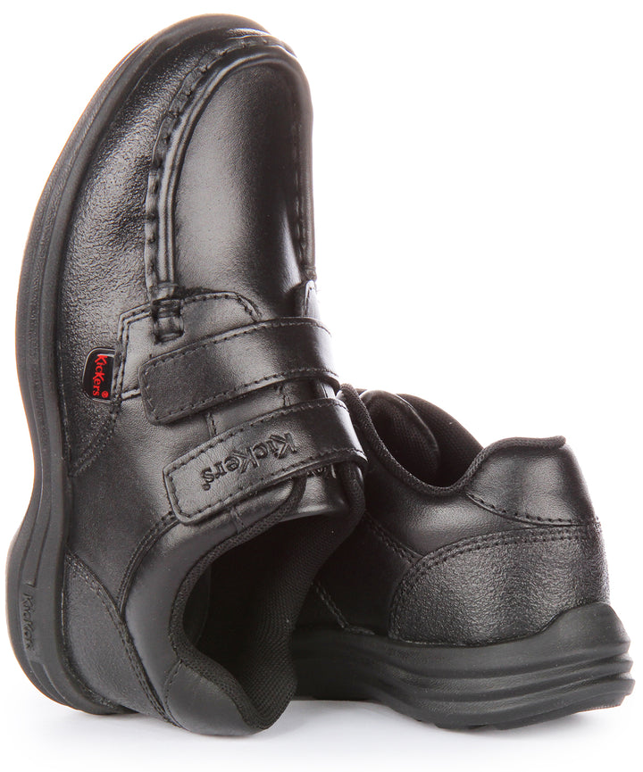 Kickers Reasan Twin Vel Chaussures d'écolier en cuir à deux crochets et lanières pour enfants en noir