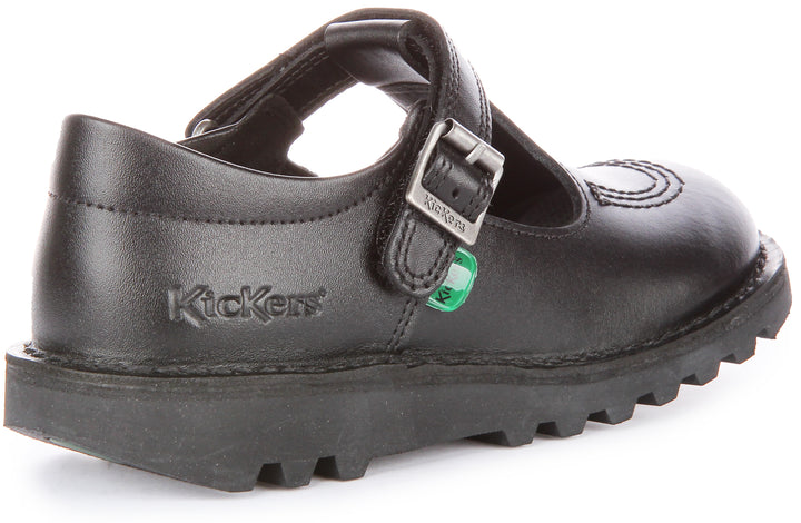 Kickers Kick T Bar Zapatos de piel con tira autoadherente para jóvenes en negro