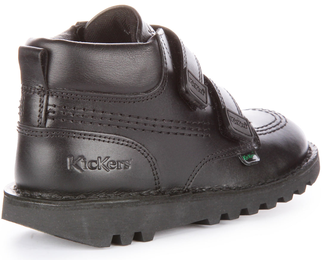 Kickers Kick Hi Roll Zapatos de piel con dos tiras autoadherentes para jóvenes en negro