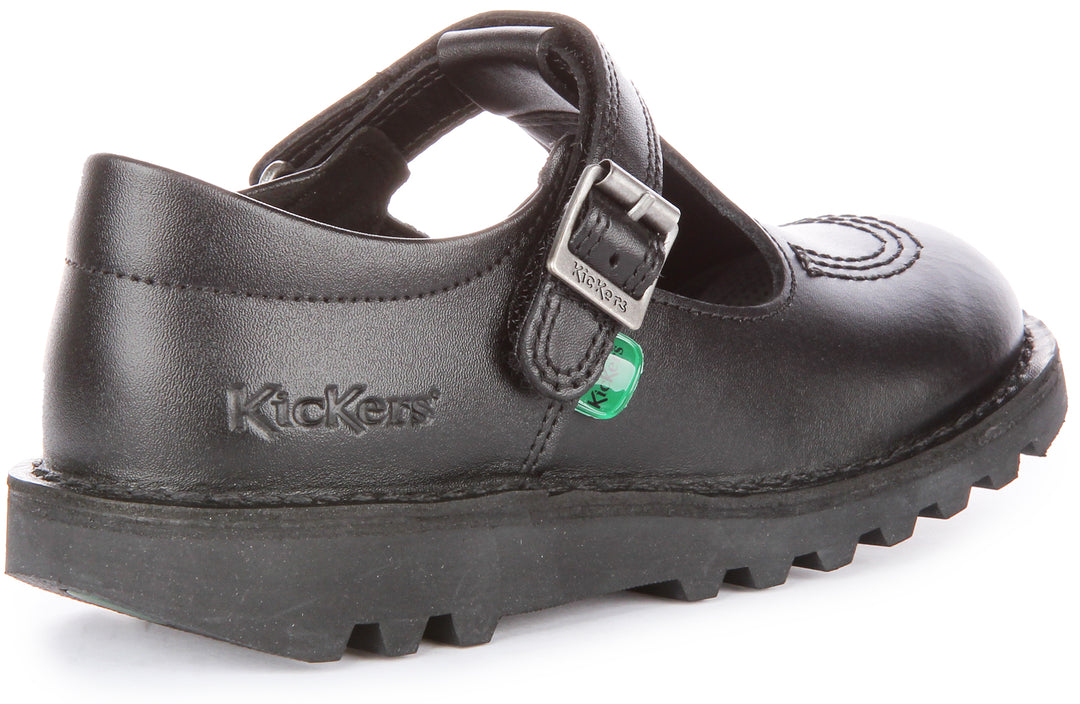 Kickers Kick T Bar Zapatos de piel con tira autoadherente para niño en negro