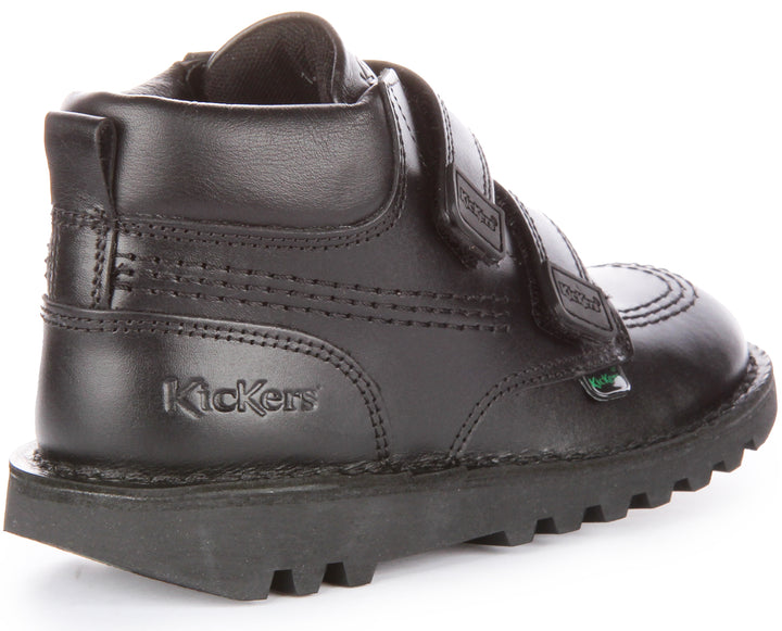 Kickers Kick Hi Roll Chaussures en cuir à deux crochets et lanières pour bébés en noir