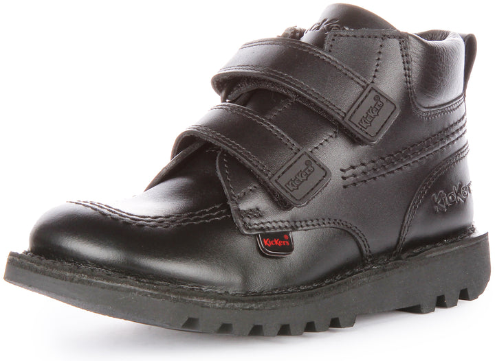 Kickers Kick Hi Roll Zapatos de piel con dos tiras autoadherentes para bebé en negro