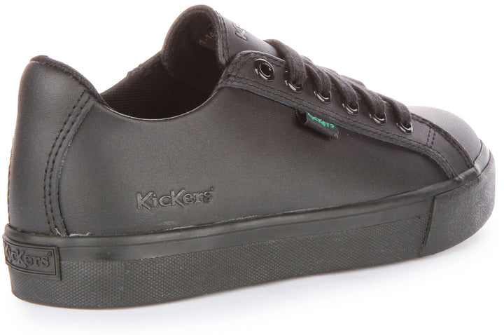 Kickers Tovni Lacer Zapatos escolares de piel con cordones para niños en negro