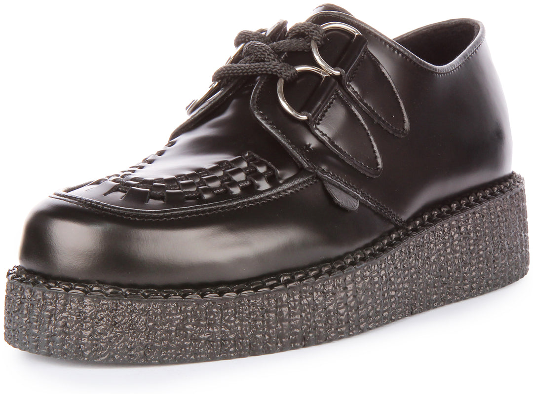 Underground Wulfrun S In Black Creeper Lace Up Leather Flat
