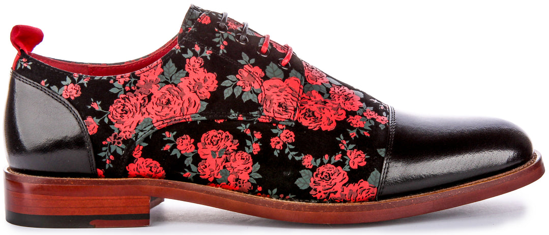 JUST REESS Jeremy Herren Schnürung Leder Blumen Oxford Schuhe Schwarz