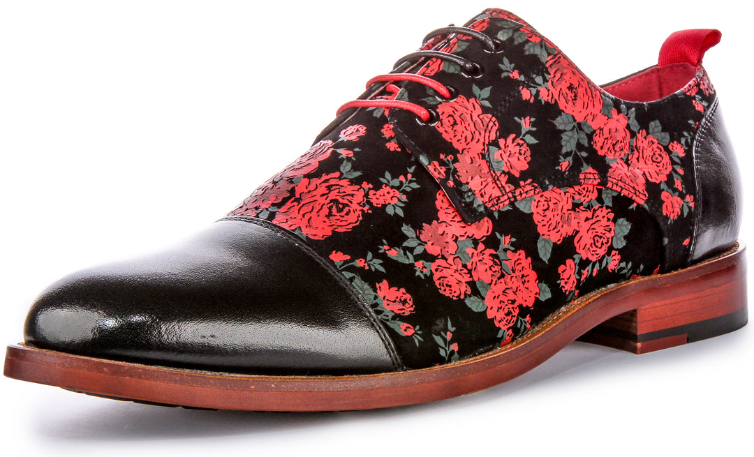 JUST REESS Jeremy Herren Schnürung Leder Blumen Oxford Schuhe Schwarz