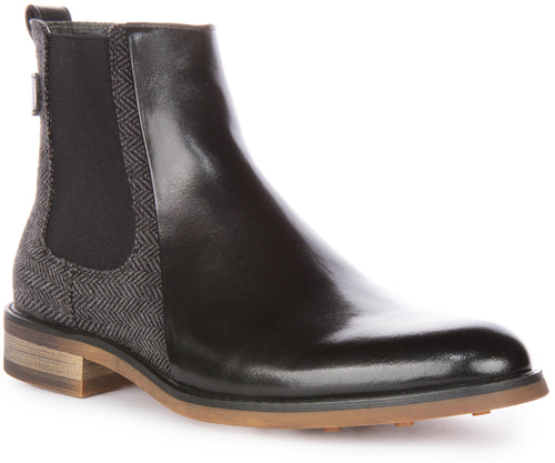 JUSTINREESS Terry Bottines Chelsea en cuir pour hommes en noir