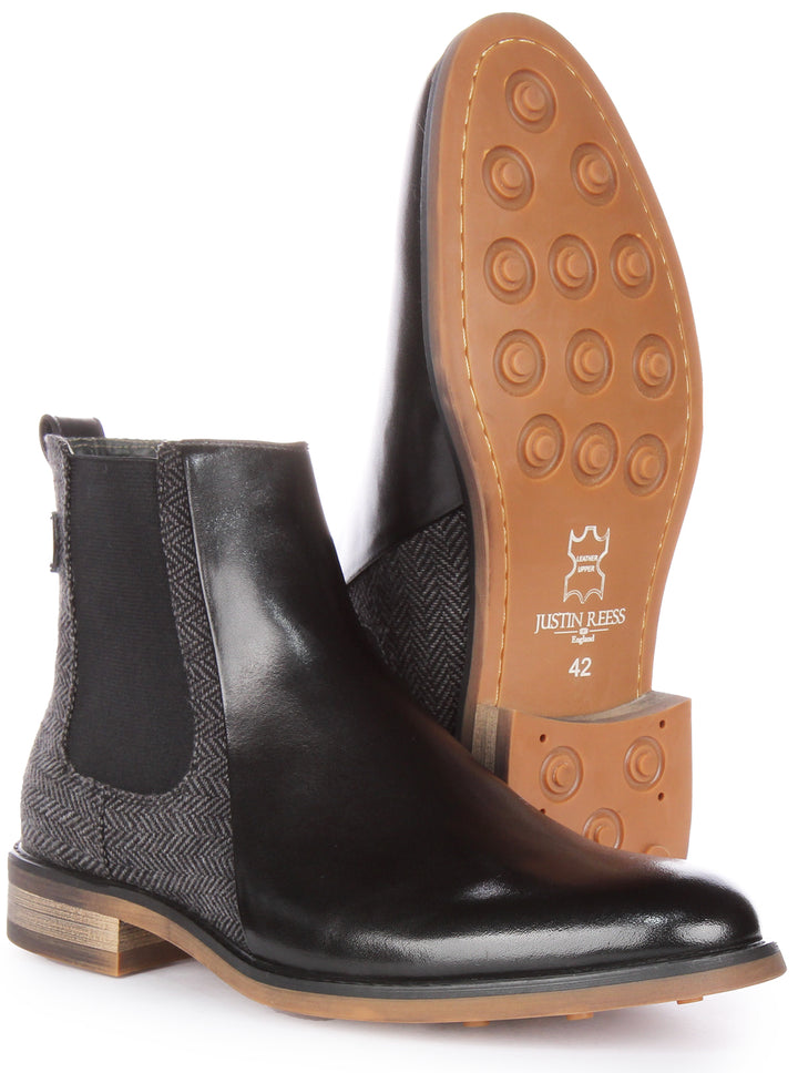 JUSTINREESS Terry Bottines Chelsea en cuir pour hommes en noir