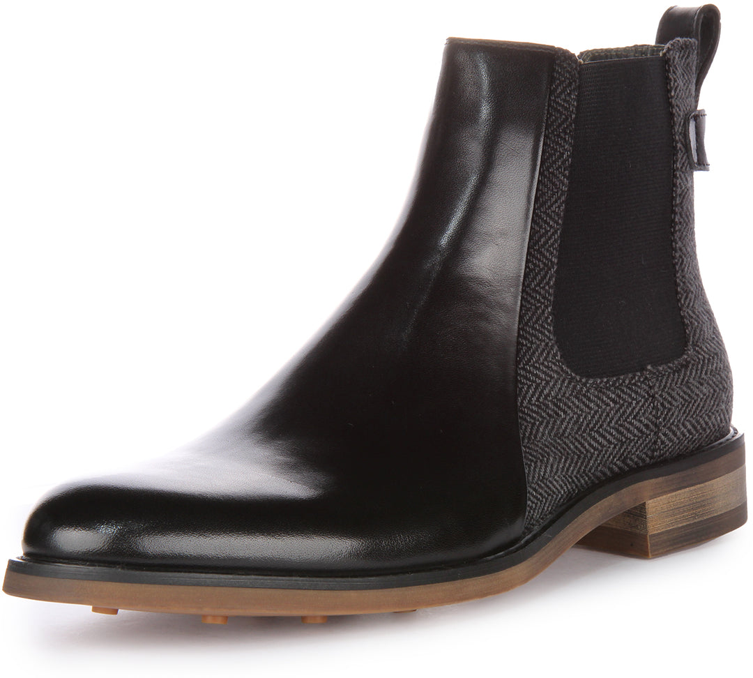 JUSTINREESS Terry Bottines Chelsea en cuir pour hommes en noir