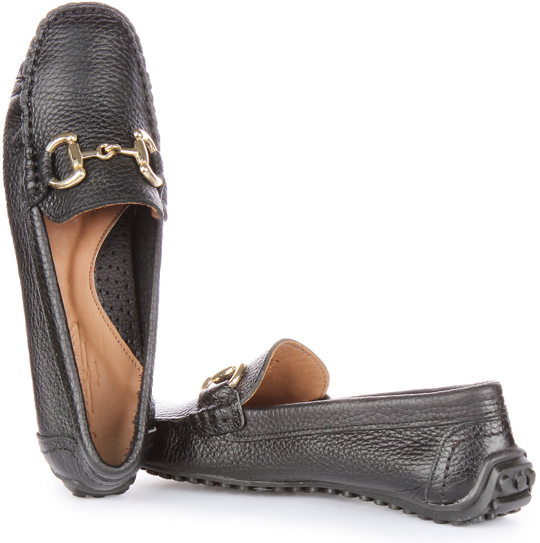 JUSTINREESS Camilla Mocasines de piel suave para mujer en negro