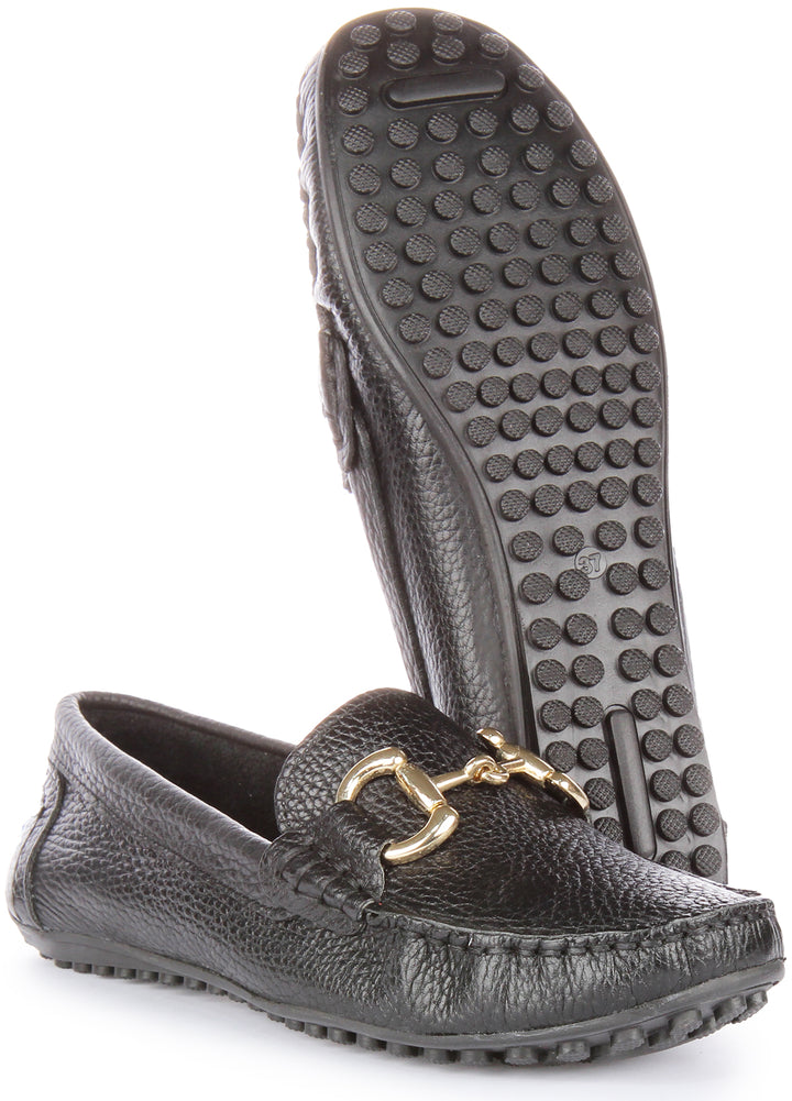 JUSTINREESS Camilla Mocasines de piel suave para mujer en negro