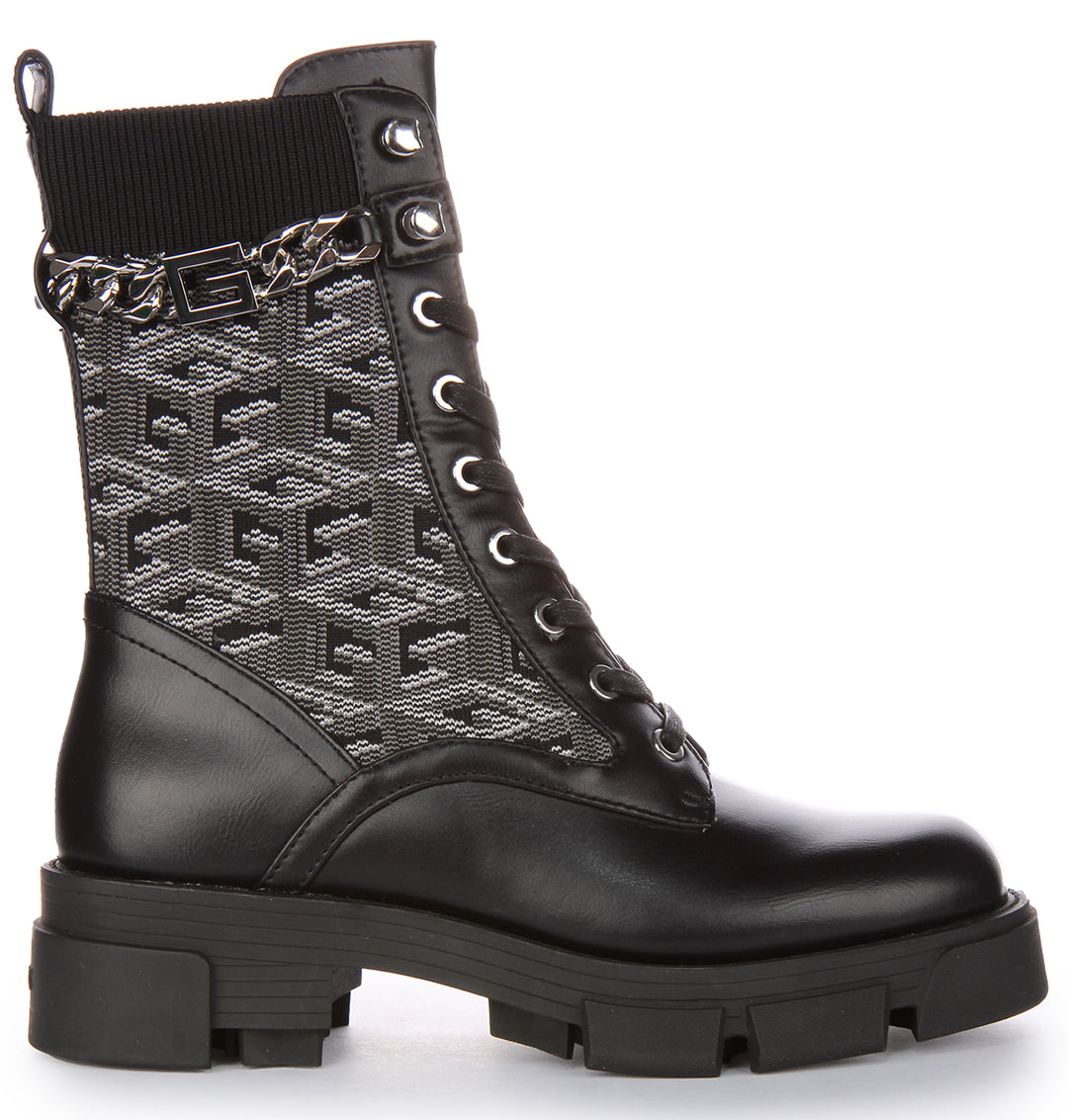 Guess Madiera Boot In Black For Women Lace up Combat Boots