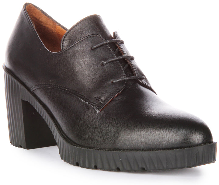 JUST REESS Eden Frauen Schnürung Leder Mitte Heel Oxford Schuhe Schwarz