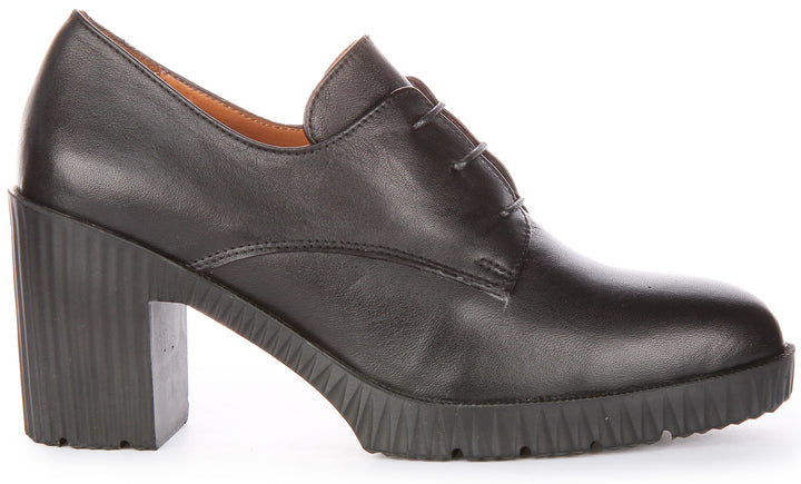 JUSTINREESS Eden Scarpe Oxford con tacco medio in pelle allacciate da donna in nero