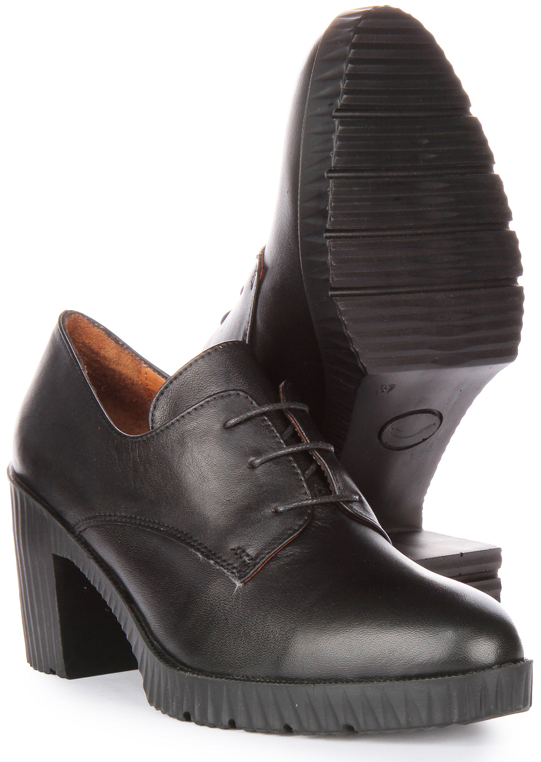 JUST REESS Eden Frauen Schnürung Leder Mitte Heel Oxford Schuhe Schwarz