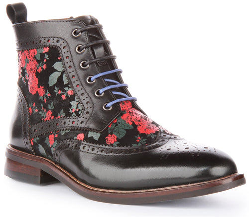 JUSTINREESS Hi Kennedy W Stivale brogue allacciato in pelle con stampa a farfalla da donna in nero