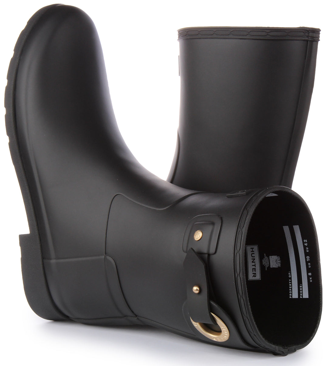 Hunter Refinned Short Eyelet Black Women Slim Rubber Welly Boots