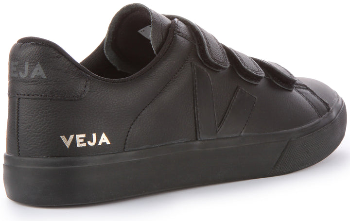 Veja Recife Zapatillas de piel chromefree de tres tiras para mujer en negro