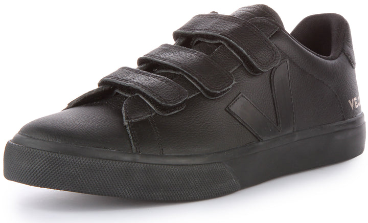 Veja Recife Zapatillas de piel chromefree de tres tiras para mujer en negro