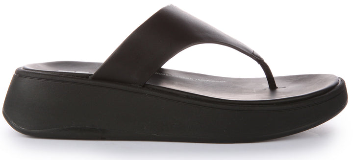 FitFlop F Mode Frauen Leder Zehe Posten Plattform Sandale Schwarz