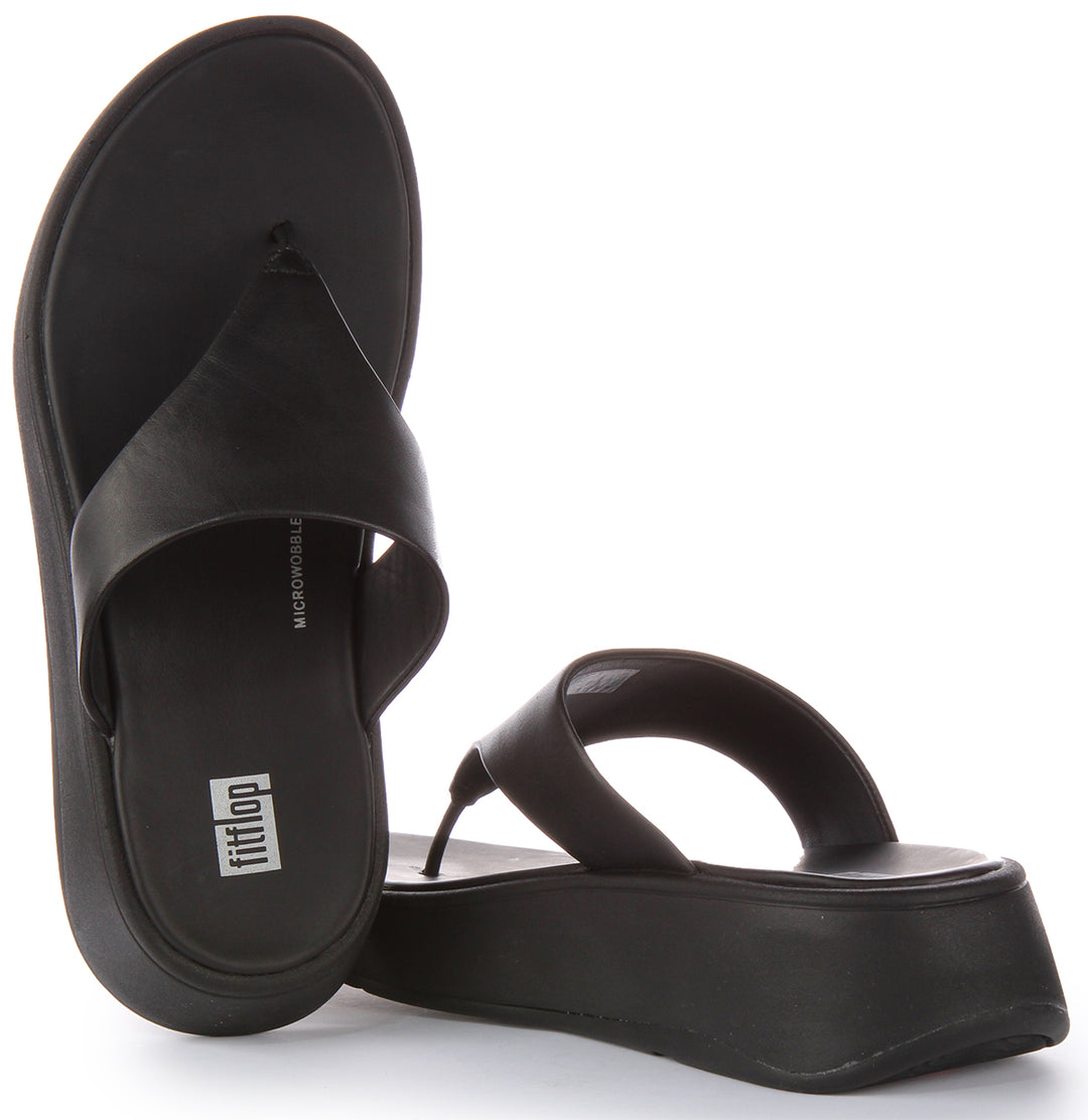 FitFlop F Mode Frauen Leder Zehe Posten Plattform Sandale Schwarz