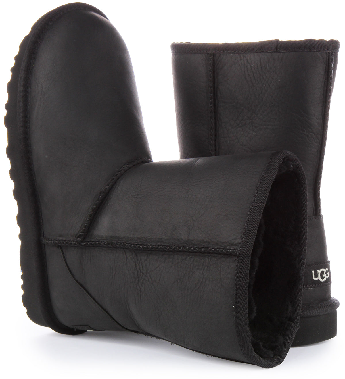 Black leather uggs deals short