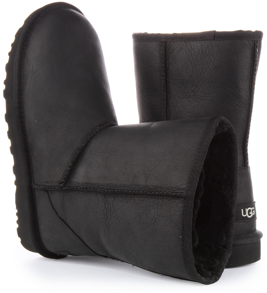 Ugg Classic Bottes courtes en cuir résistant à l'eau pour femmes en noir