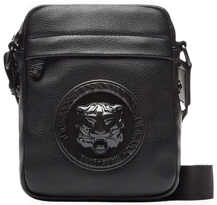 Just Cavalli Range Tiger Borsa messenger in ecopelle da uomo in nero