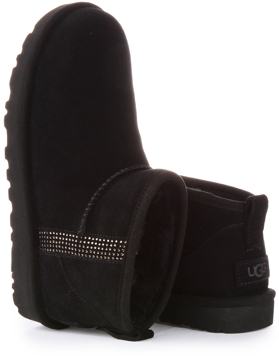 Ugg Classic Ultra Mini Bling Mini bottes en daim et cuir pour femmes en noir