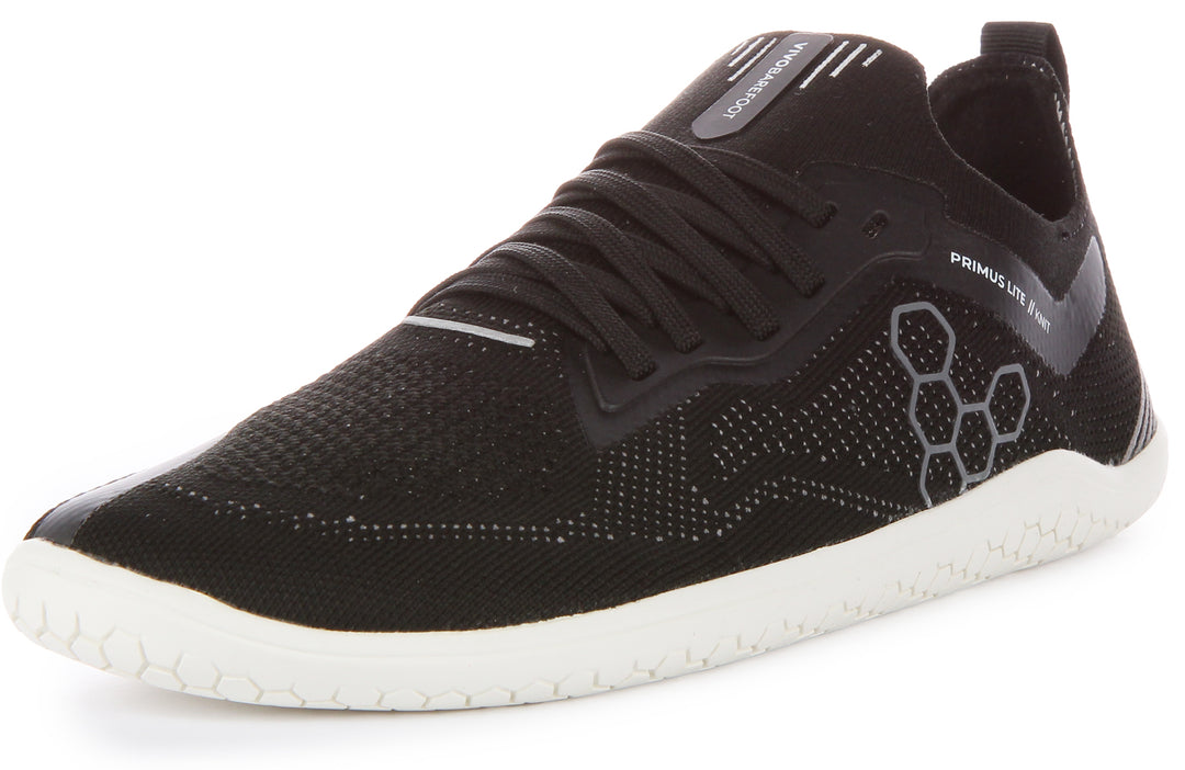 Vivobarefoot Primus Lite Knit Baskets à lacets résistantes à la perforation pour hommes en noir