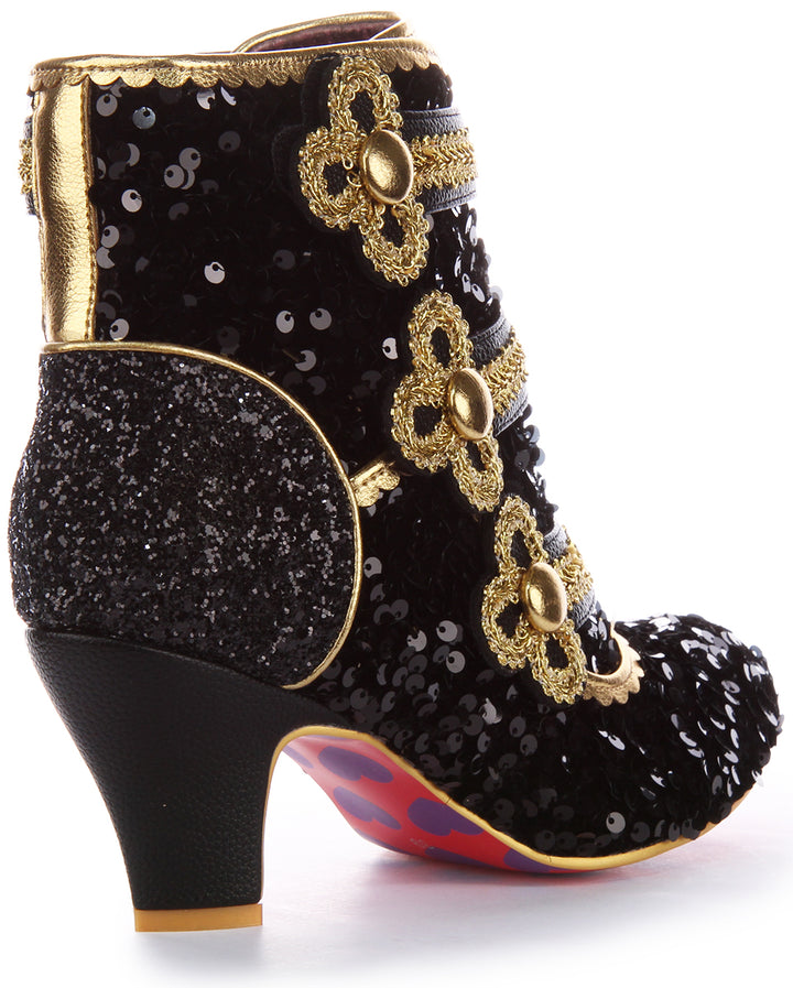 Irregular Choice Mouse King Chaussures à talon moyen à paillettes pour femmes en noir