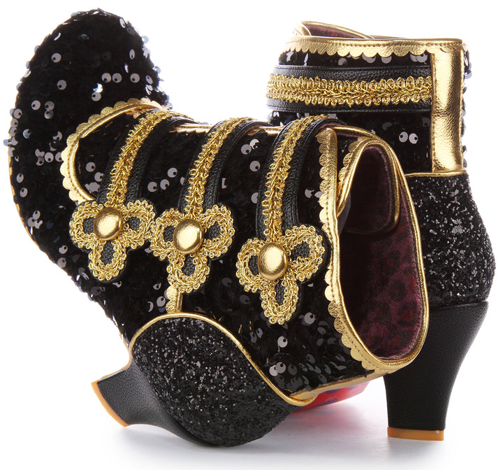 Irregular Choice Mouse King Zapatos de tacón medio con lentejuelas para mujer en negro