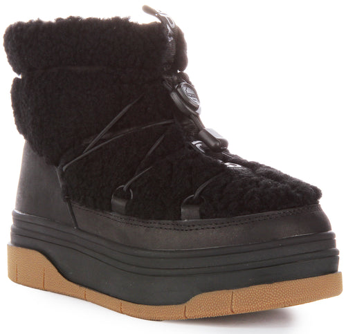 Pajar Stivaletti in Nubuck Cerato con Fodera in Shearling in Pelle Scamosciata per Donne, neri