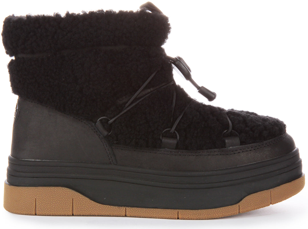 Pajar Stivaletti in Nubuck Cerato con Fodera in Shearling in Pelle Scamosciata per Donne, neri