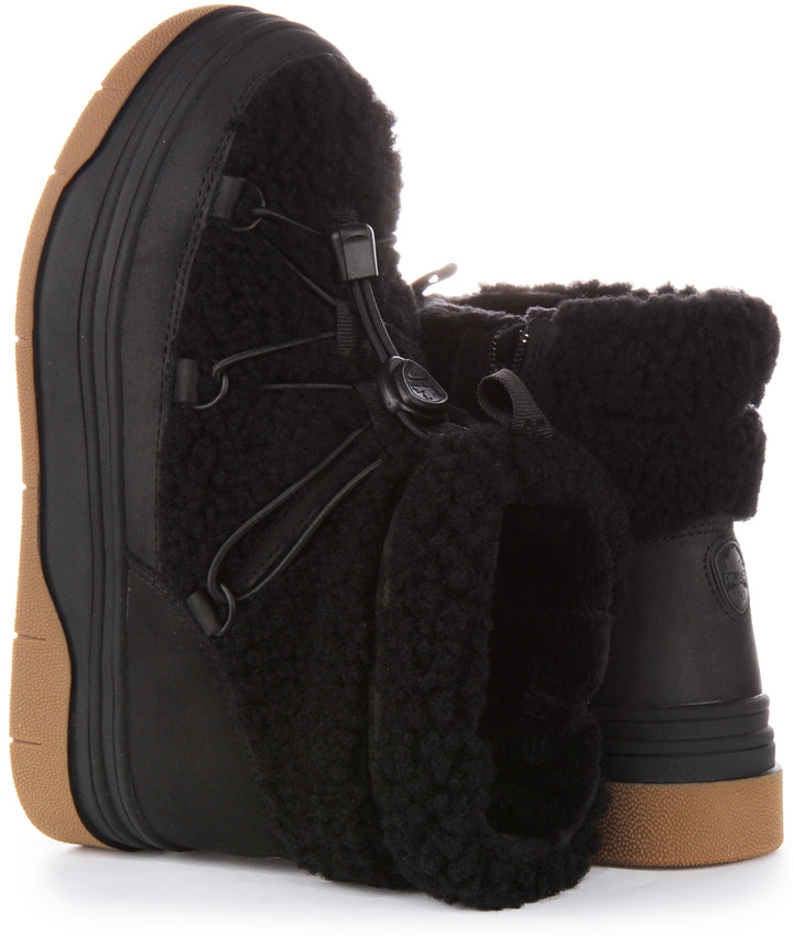 Pajar Stivaletti in Nubuck Cerato con Fodera in Shearling in Pelle Scamosciata per Donne, neri