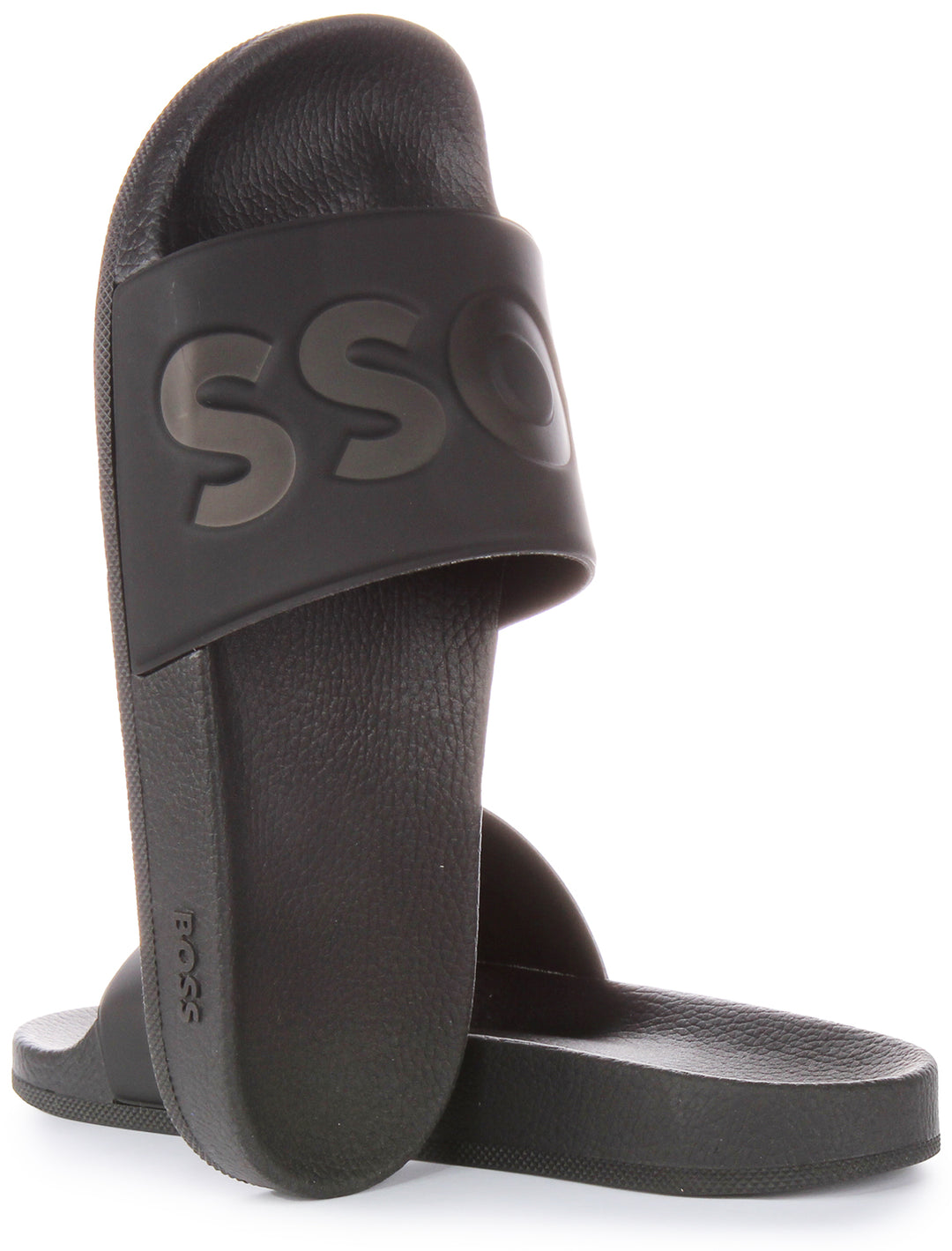 Sandales synthétiques Boss Aryeh Slid pour hommes en noir